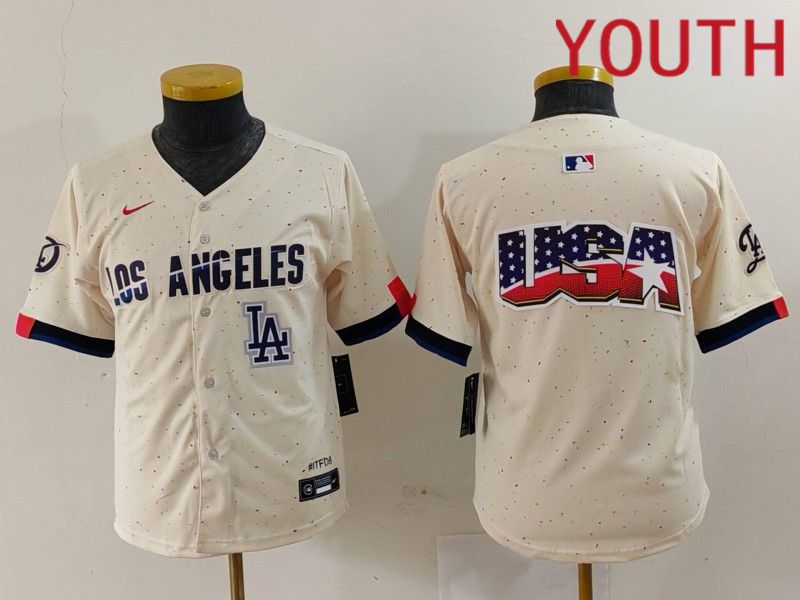 Youth Los Angeles Dodgers Blank Cream Fashion Nike Game MLB Jersey style 62911